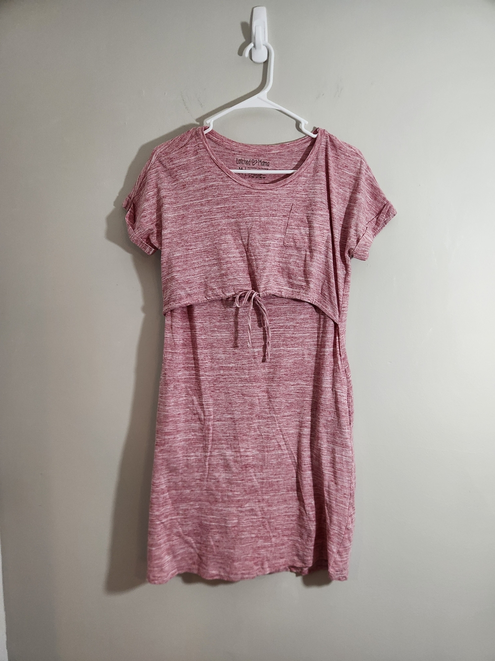 Latched Mama Heathered Rose Pink Nursing Breastfeeding Dress Cotton Tee Shirt